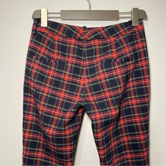 Zara Women's red navy tartan holiday straight leg trouser pants in size US 4 - Picture 7 of 8